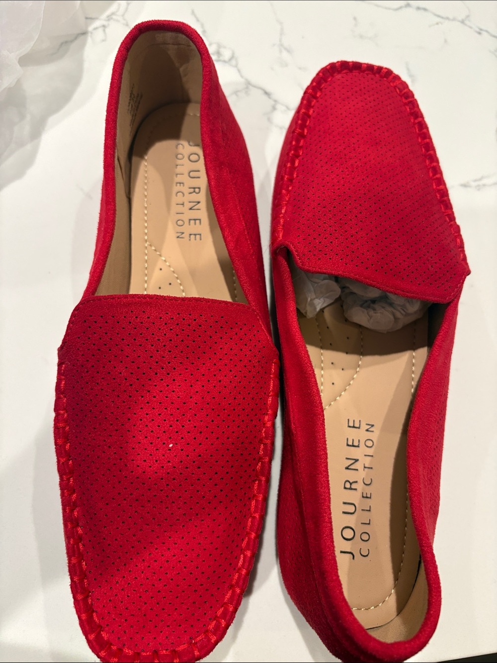 Journee Collection Red Perforated Suede Slip-On Moccasins